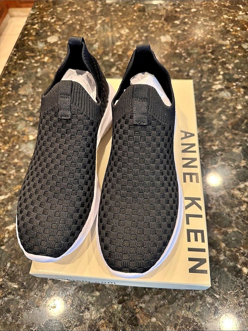 Anne Klein Compete Knit Slip-On Sneaker Sneakers Black & White US 7.5